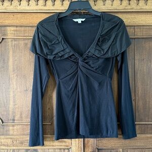 Black Long Sleeve Top with Ruffled Collar
